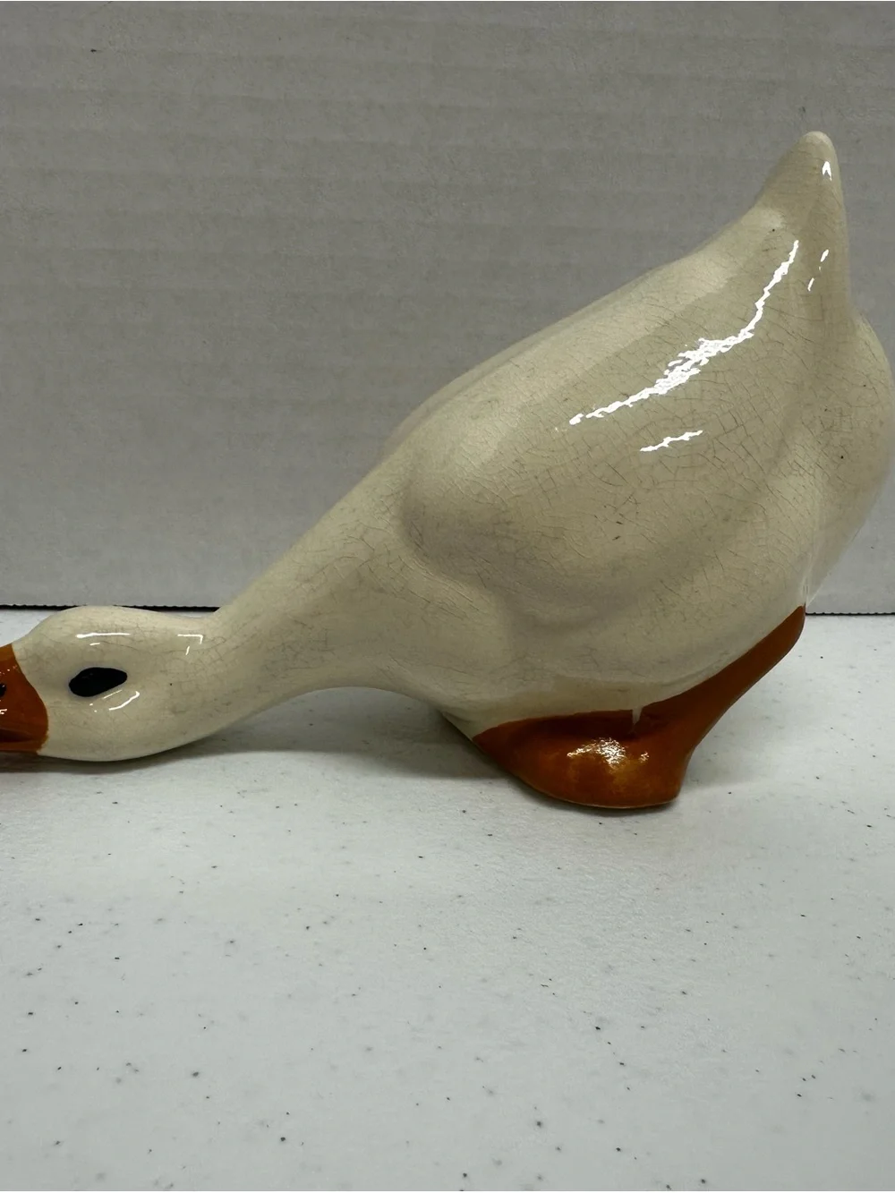 Vintage Ceramic Goose Figurine Cream Crackle Glaze Farmhouse Country Decor